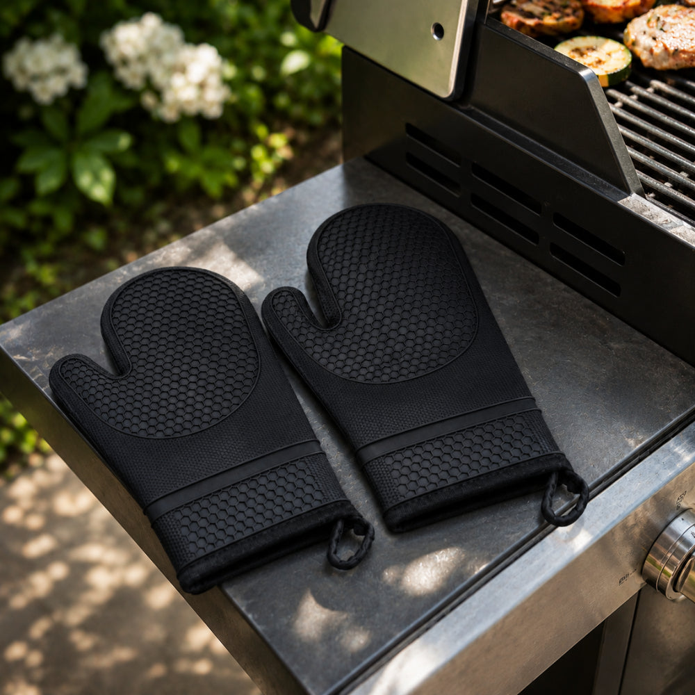 K&Co. Mens Silicone 2 Pack BBQ Gloves - BLACK
