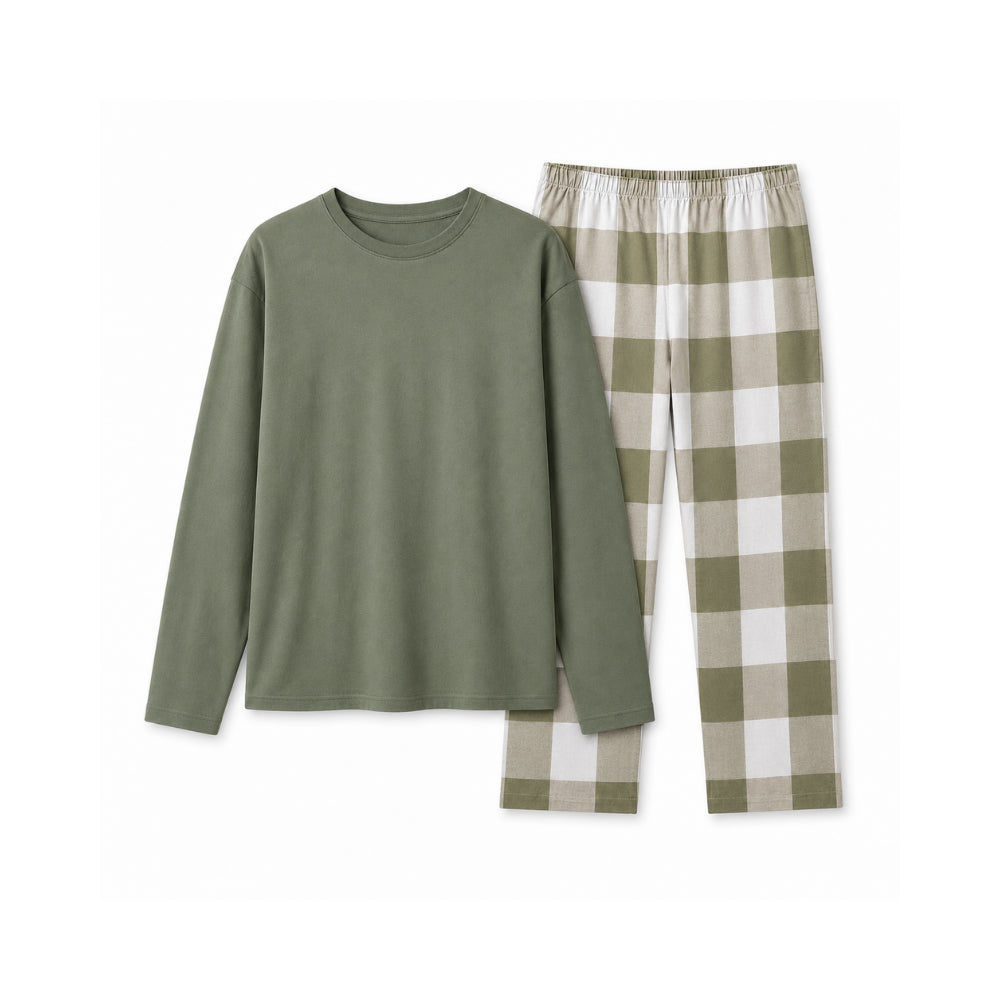 K&Co. Mens Long Length Pyjama - KHAKI CHECK
