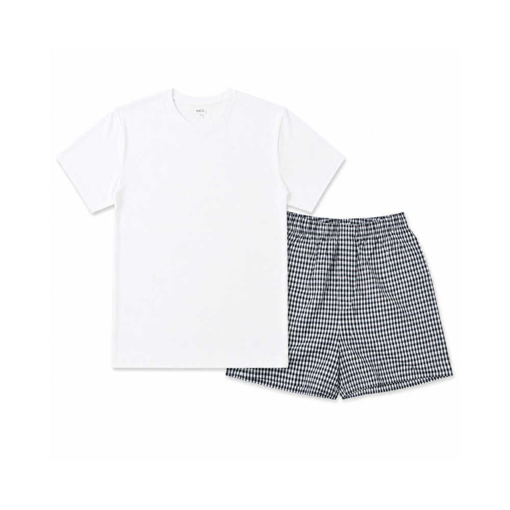K&Co. Mens Short Length Pyjama - WHITE CHECK