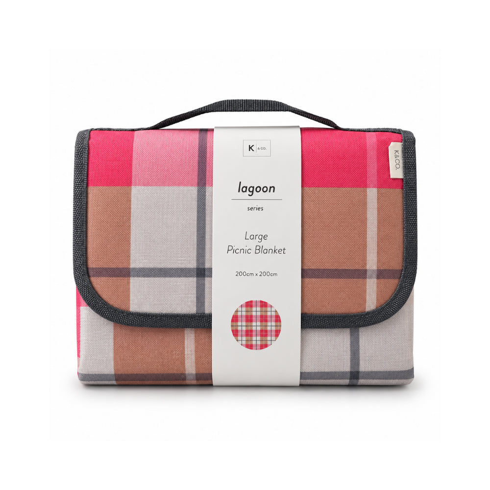 K&Co. Lagoon Series Large Picnic Blanket 200cm x 200cm - FUCHSIA GINGHAM