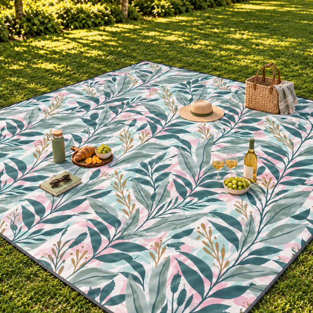 K&Co. Lagoon Series Family Picnic Blanket 300cm x 300cm - BOTANIC LEAVES