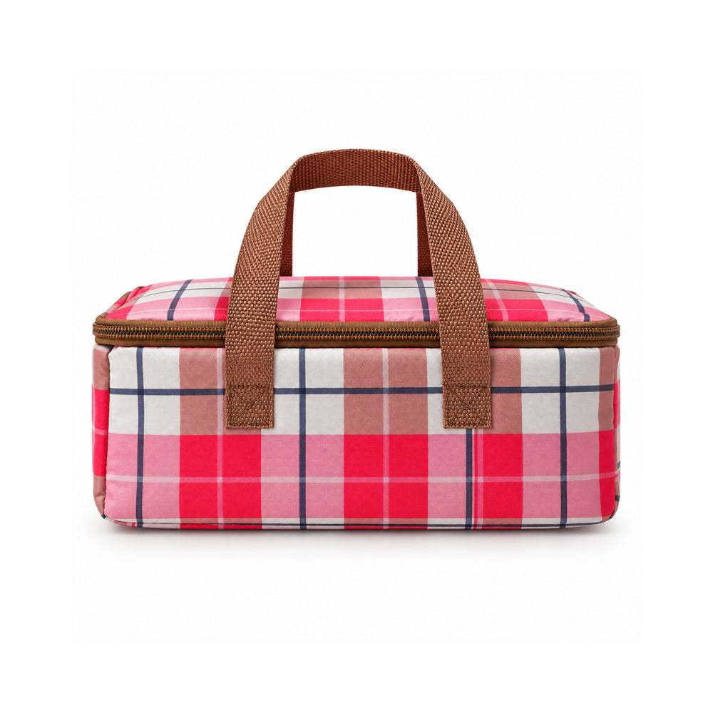 K&Co. Lagoon Series Zip Around Flat Lunch Bag - FUCHSIA GINGHAM