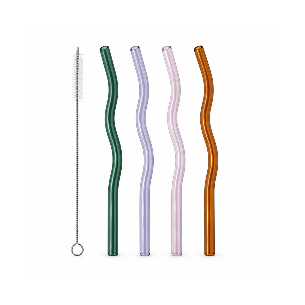 K&Co. Lagoon Series 4 Pack Wave Glass Straw