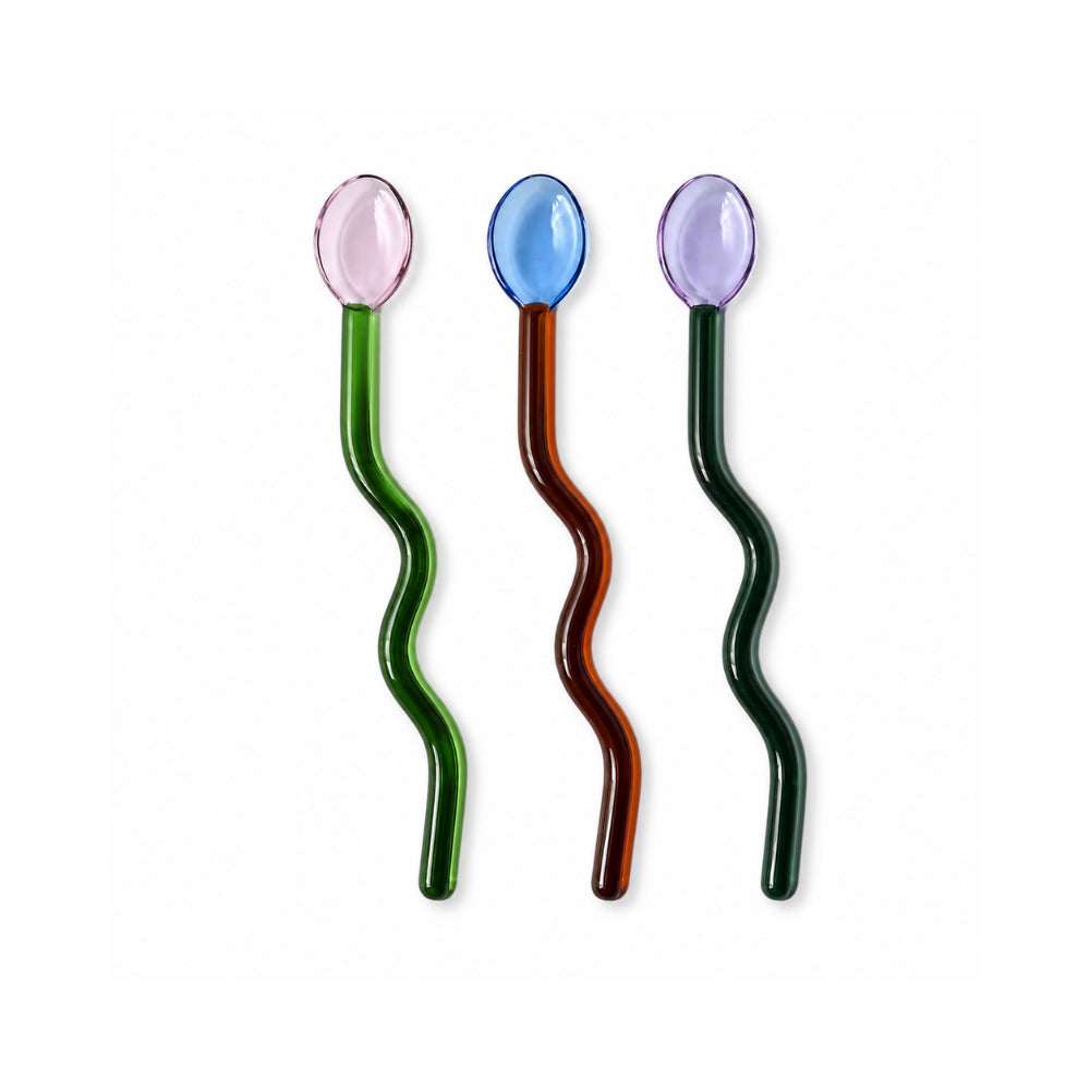 K&Co. Lagoon Series 3 Pack Wavy Glass Spoons