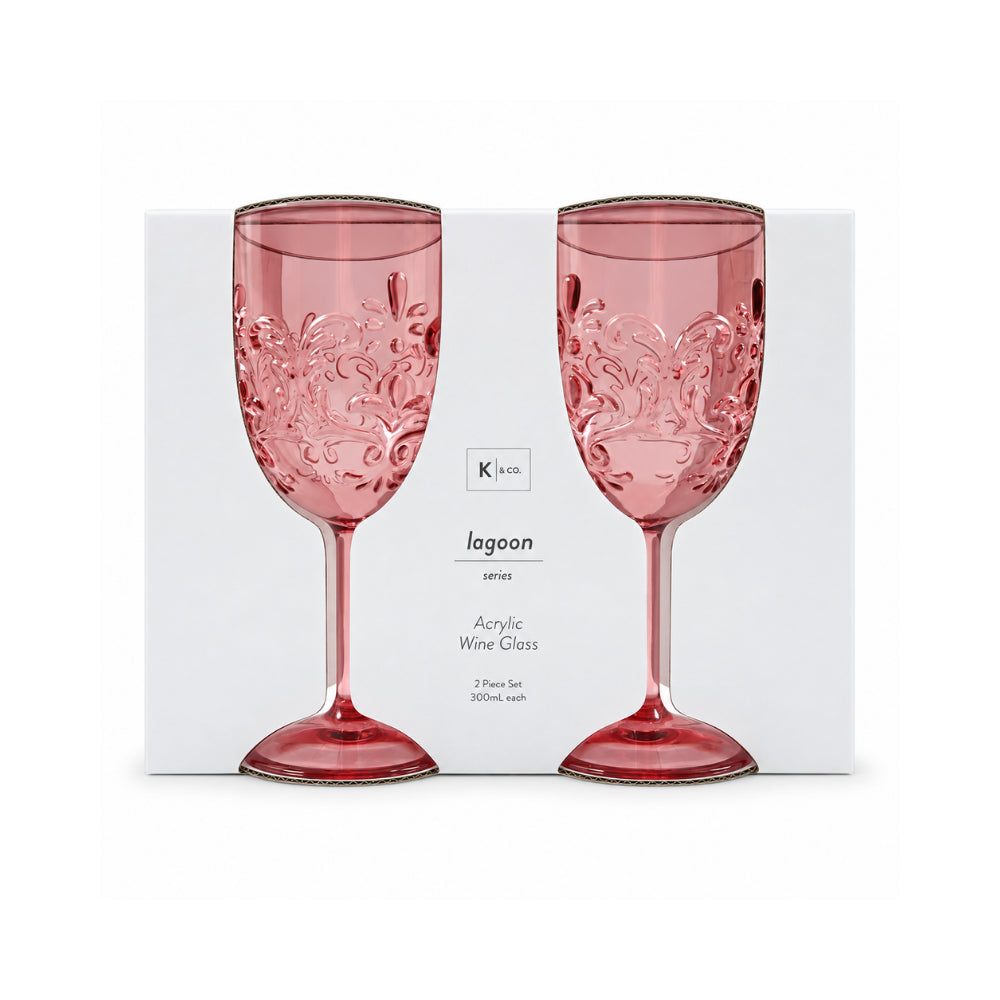 K&Co. Lagoon Series Acrylic Wine Glass 2 Pack - PINK