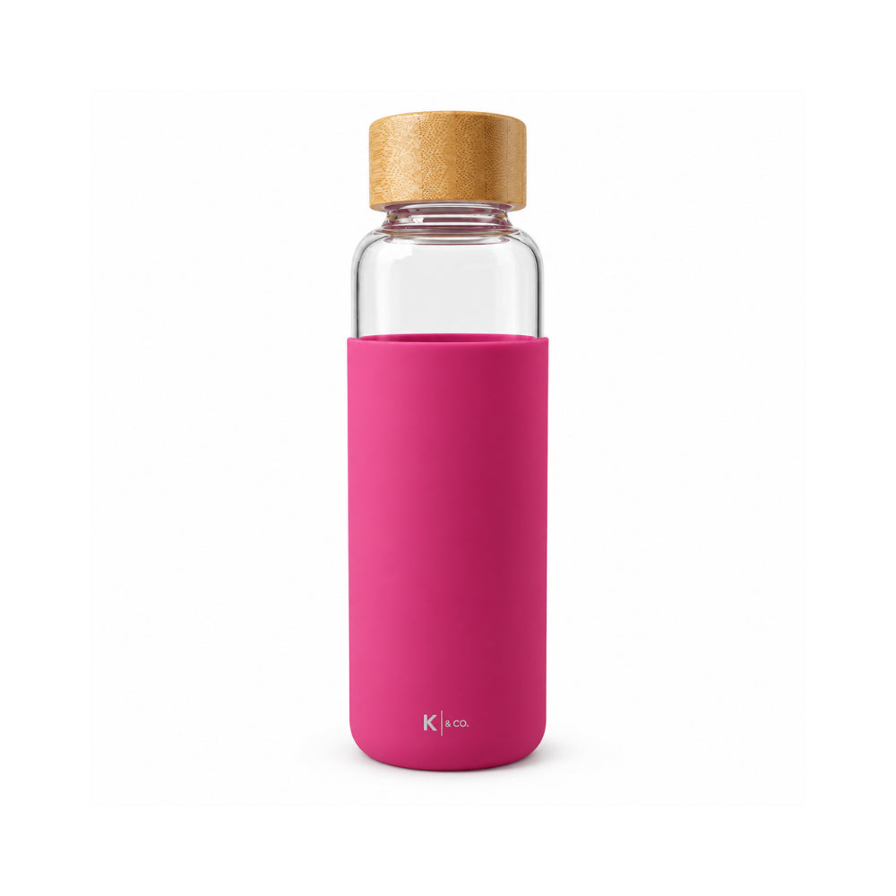 K&Co. Lagoon Series Glass & Silicone Drink Bottle - FUCHSIA