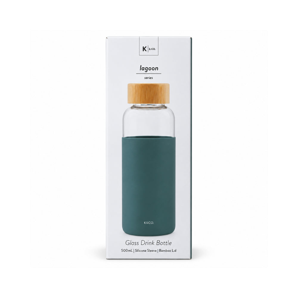 K&Co. Lagoon Series Glass & Silicone Drink Bottle - DEEP SAGE