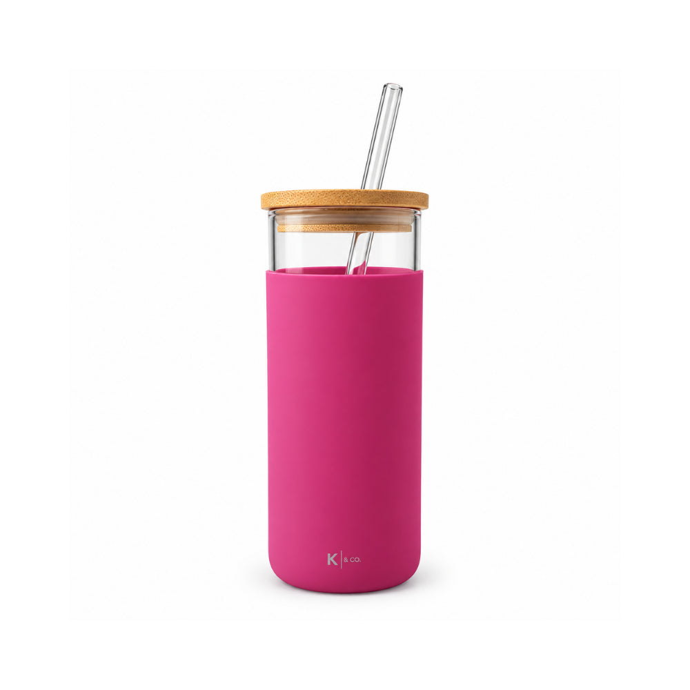 K&Co. Lagoon Series Glass & Silicone Smoothie Bottle - FUCHSIA
