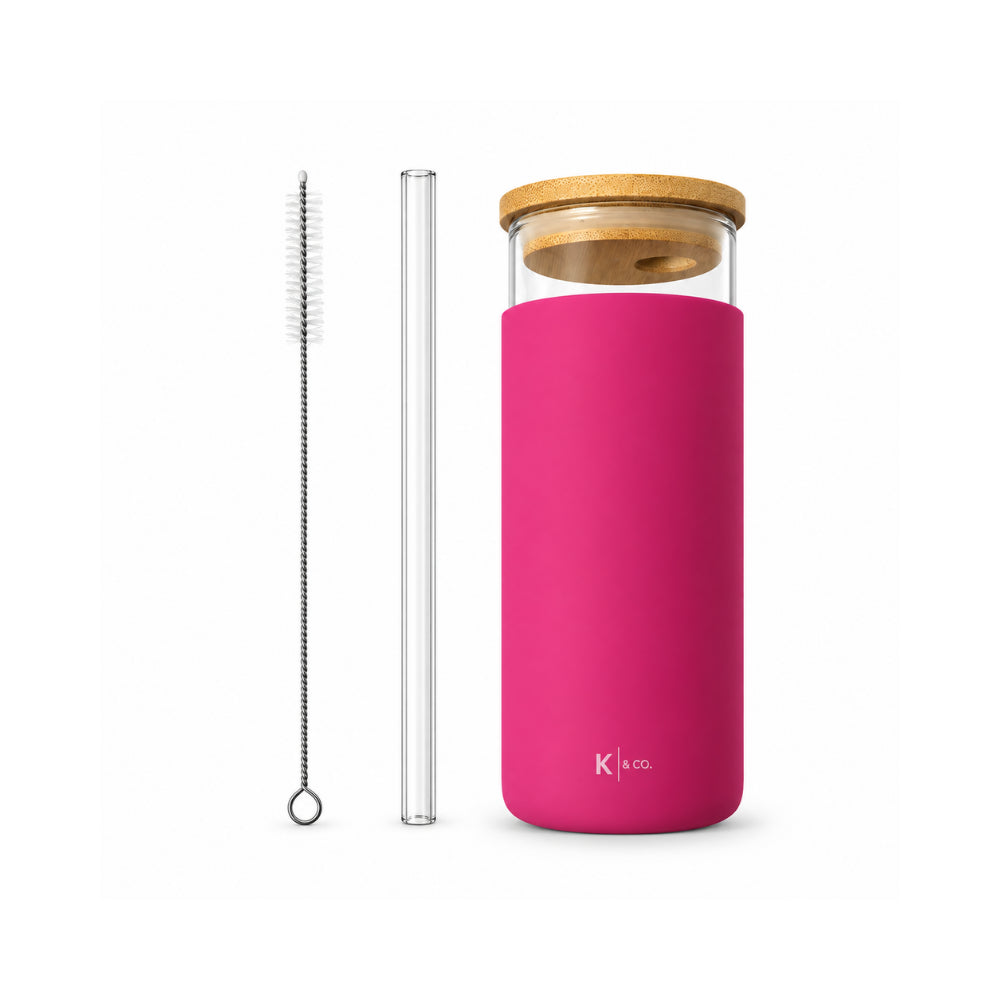 K&Co. Lagoon Series Glass & Silicone Smoothie Bottle - FUCHSIA