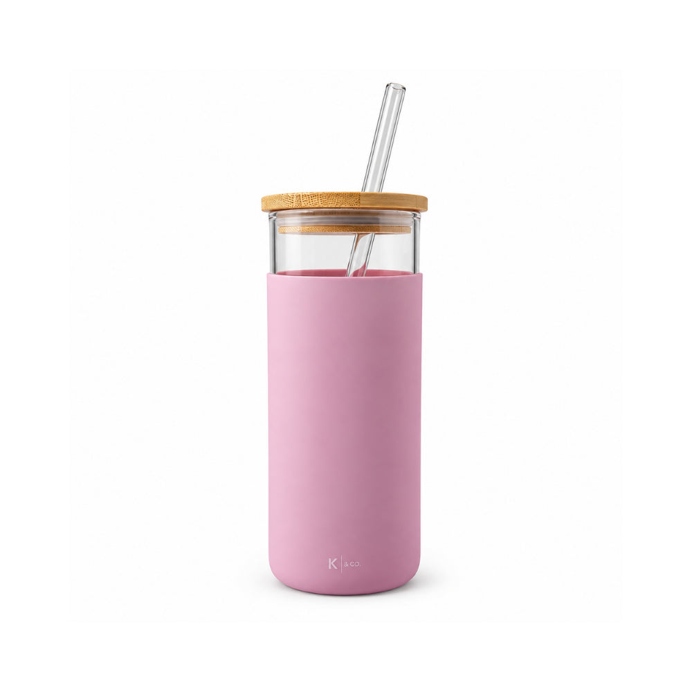 K&Co. Lagoon Series Glass & Silicone Smoothie Bottle - PINK