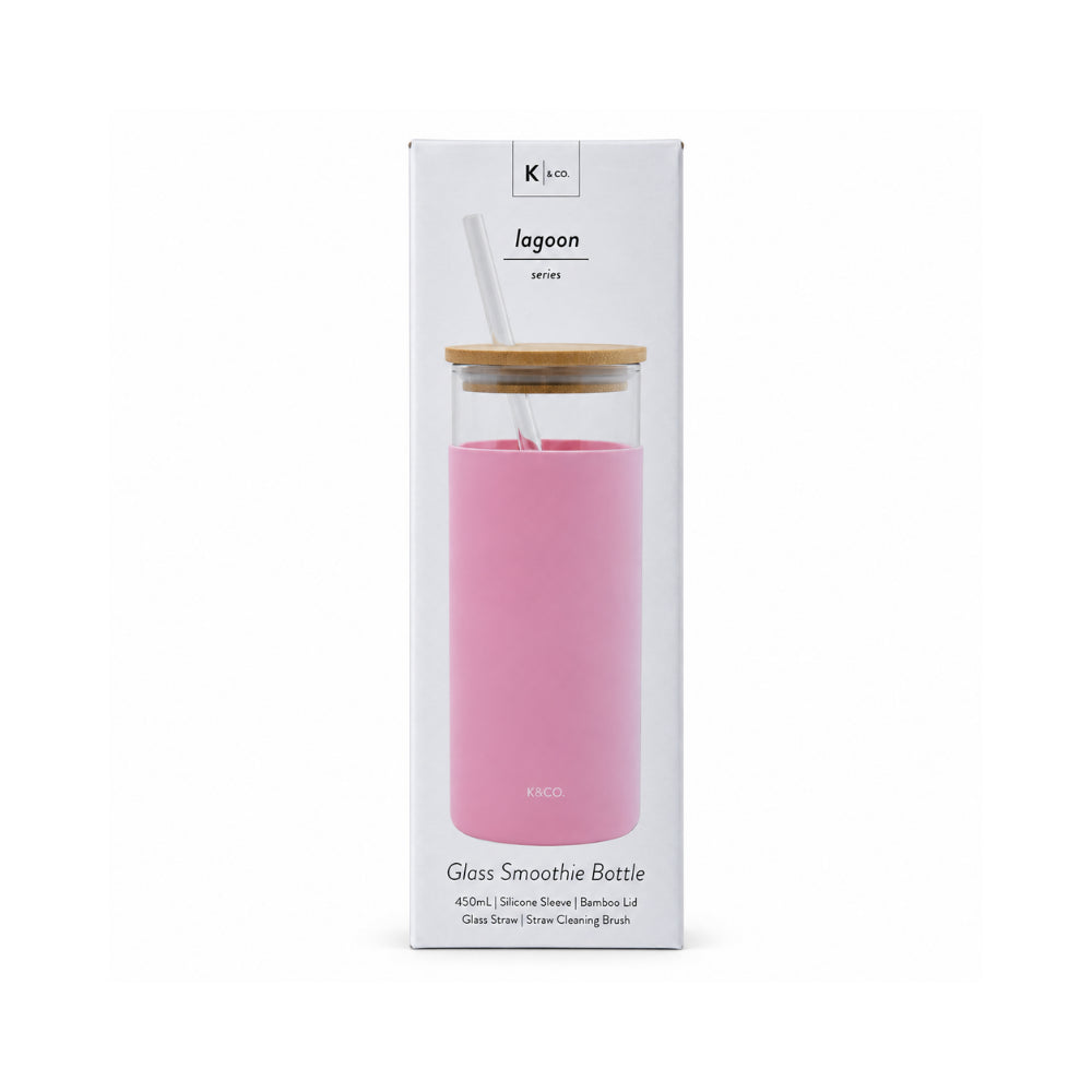 K&Co. Lagoon Series Glass & Silicone Smoothie Bottle - PINK