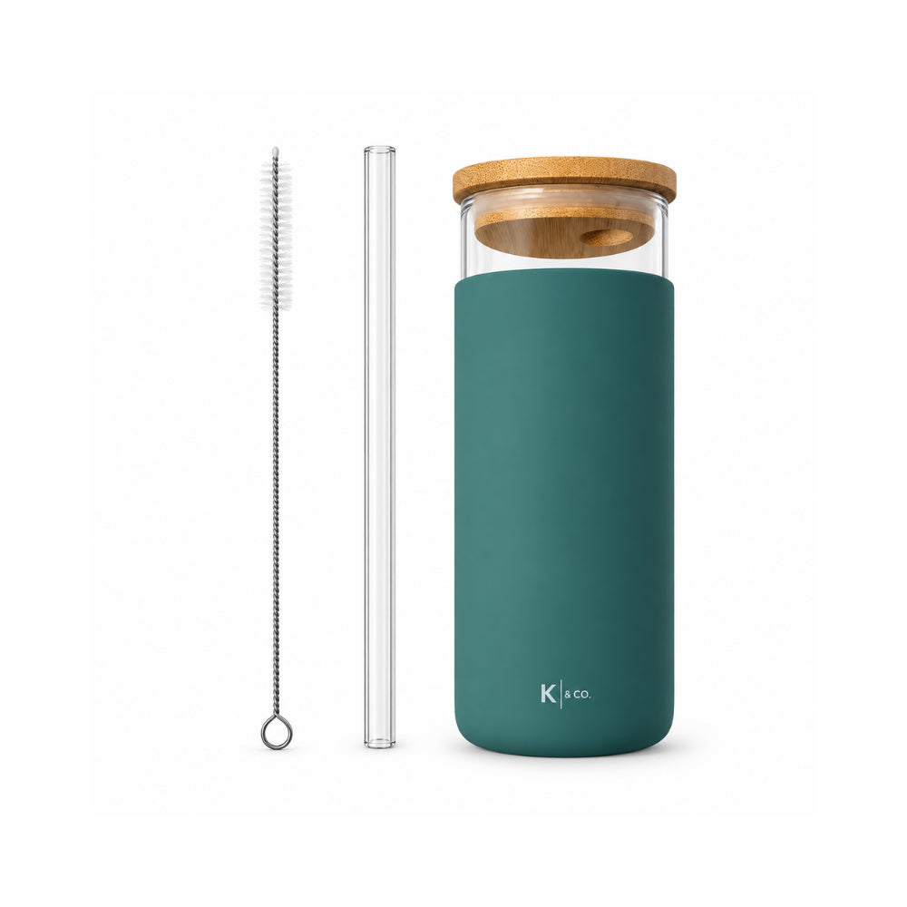 K&Co. Lagoon Series Glass & Silicone Smoothie Bottle - DEEP SAGE