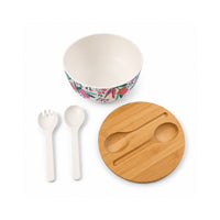 K&Co. Lagoon Series Bamboo Salad Bowl with Servers - BANKSIA BUDS