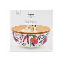K&Co. Lagoon Series Bamboo Salad Bowl with Servers - BANKSIA BUDS