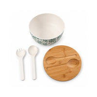 K&Co. Lagoon Series Bamboo Salad Bowl with Servers - SAGE TROPIC FLORAL