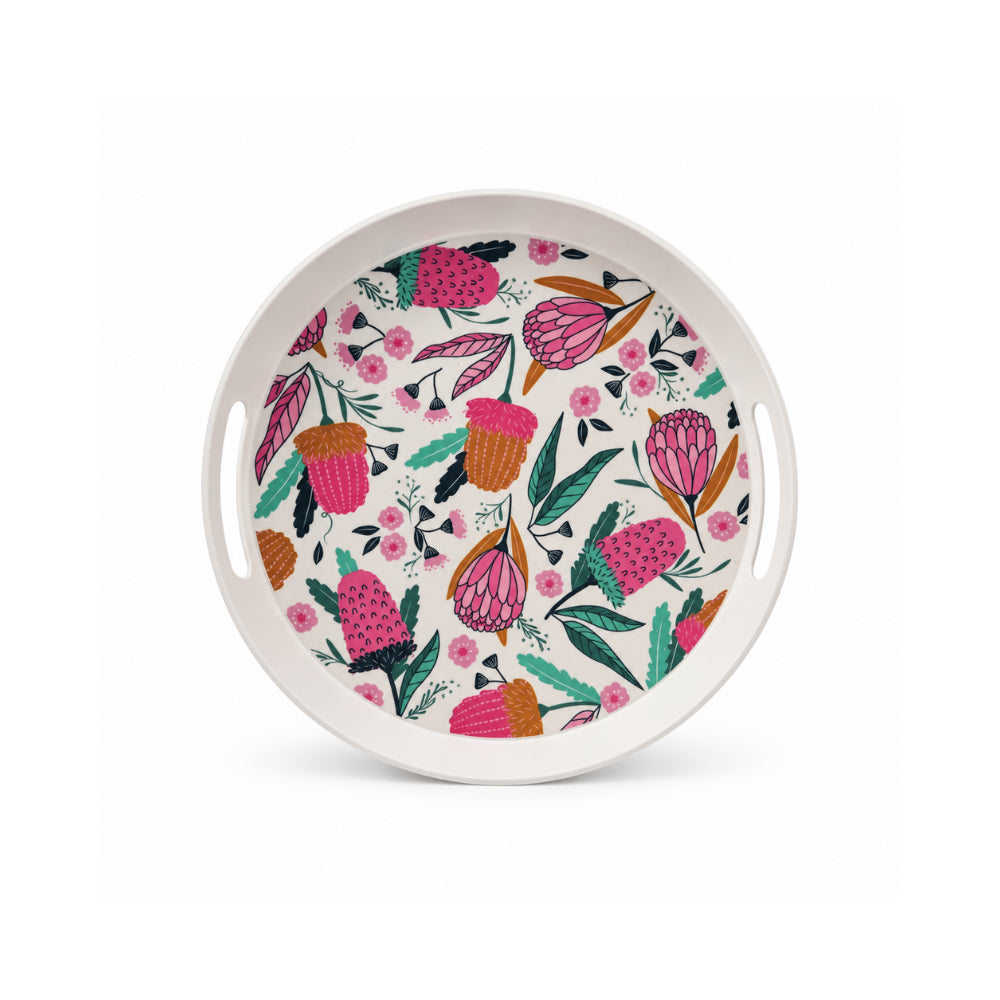 K&Co. Lagoon Series Bamboo Round Serving Tray 30cm - BANKSIA BUDS