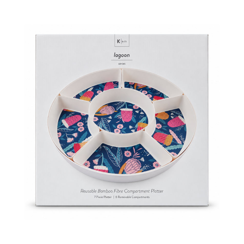 K&Co. Lagoon Series Bamboo Compartment Platter - BANKSIA BUDS