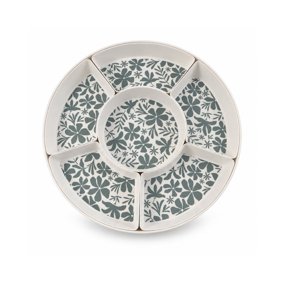 K&Co. Lagoon Series Bamboo Compartment Platter - SAGE TROPIC FLORAL