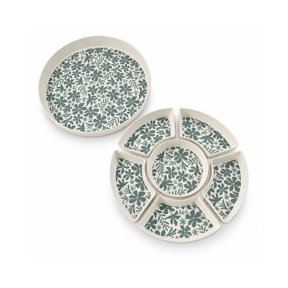 K&Co. Lagoon Series Bamboo Compartment Platter - SAGE TROPIC FLORAL
