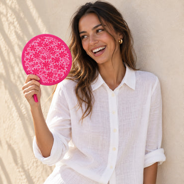 K&Co. Lagoon Series Compact Fan - FUCHSIA TROPIC FLORAL
