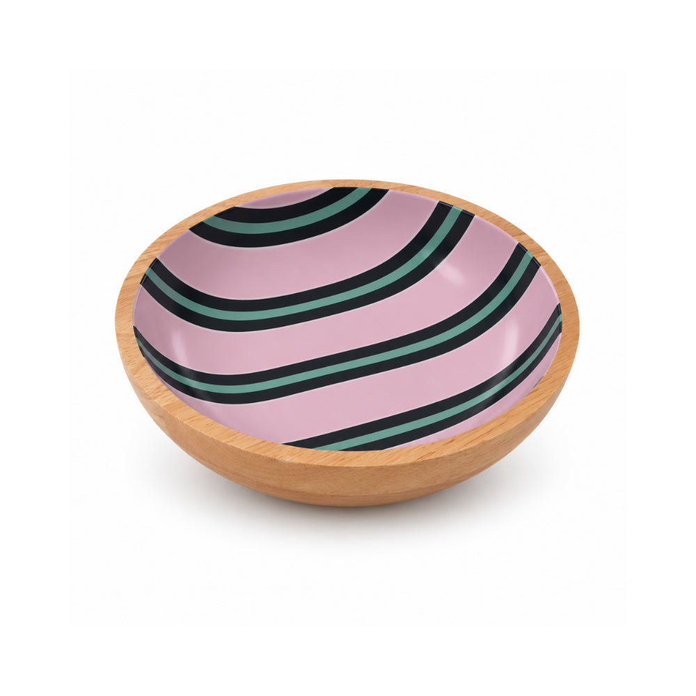 K&Co. Lagoon Series Small Wooden Bowl - PINK STRIPE