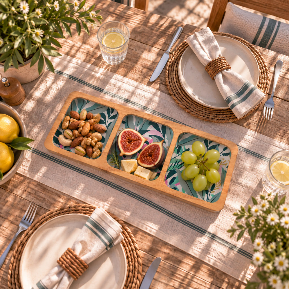 K&Co. Lagoon Series Wooden Nibbles Platter - BOTANIC LEAVES