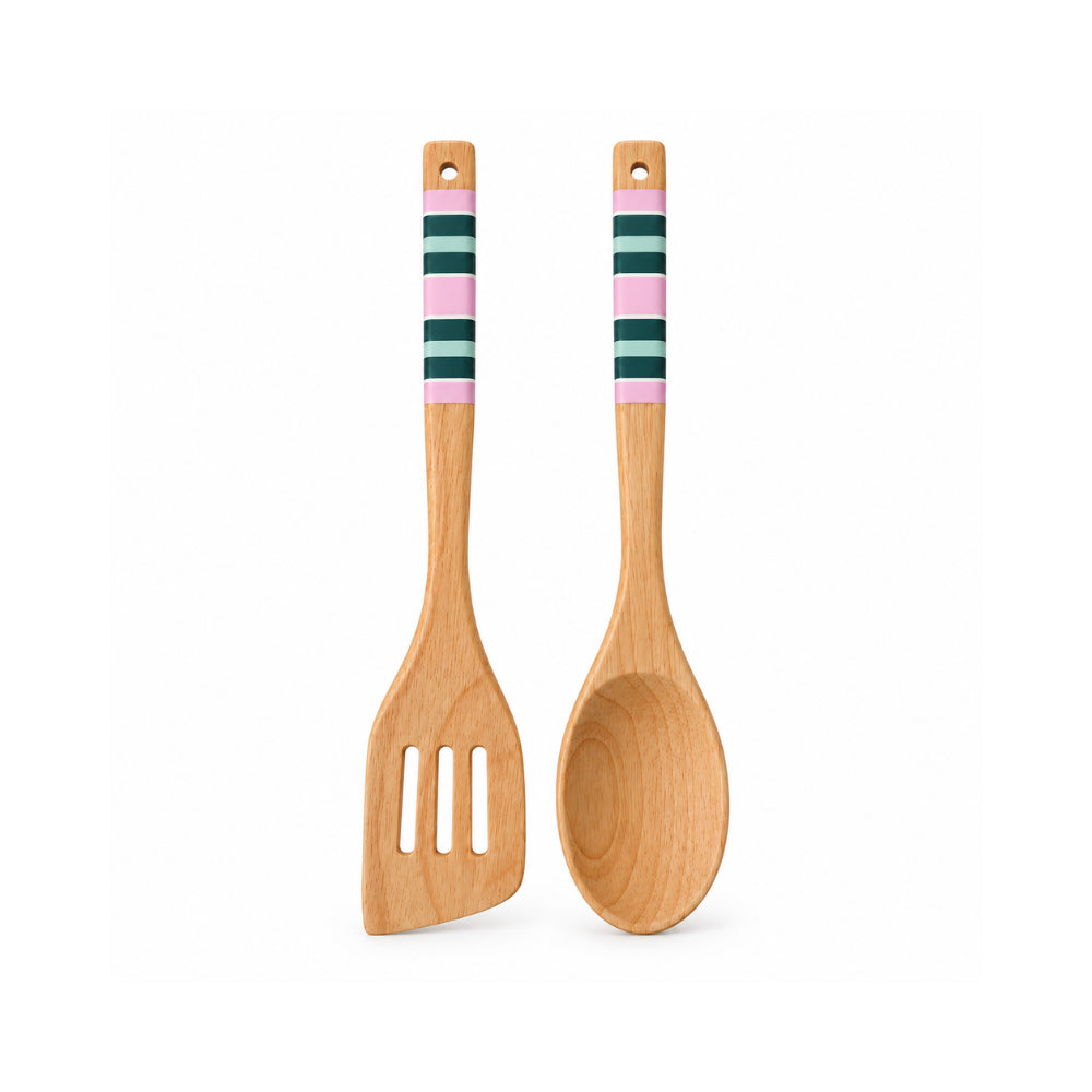 K&Co. Lagoon Series Wooden Utensil Set - PINK STRIPE
