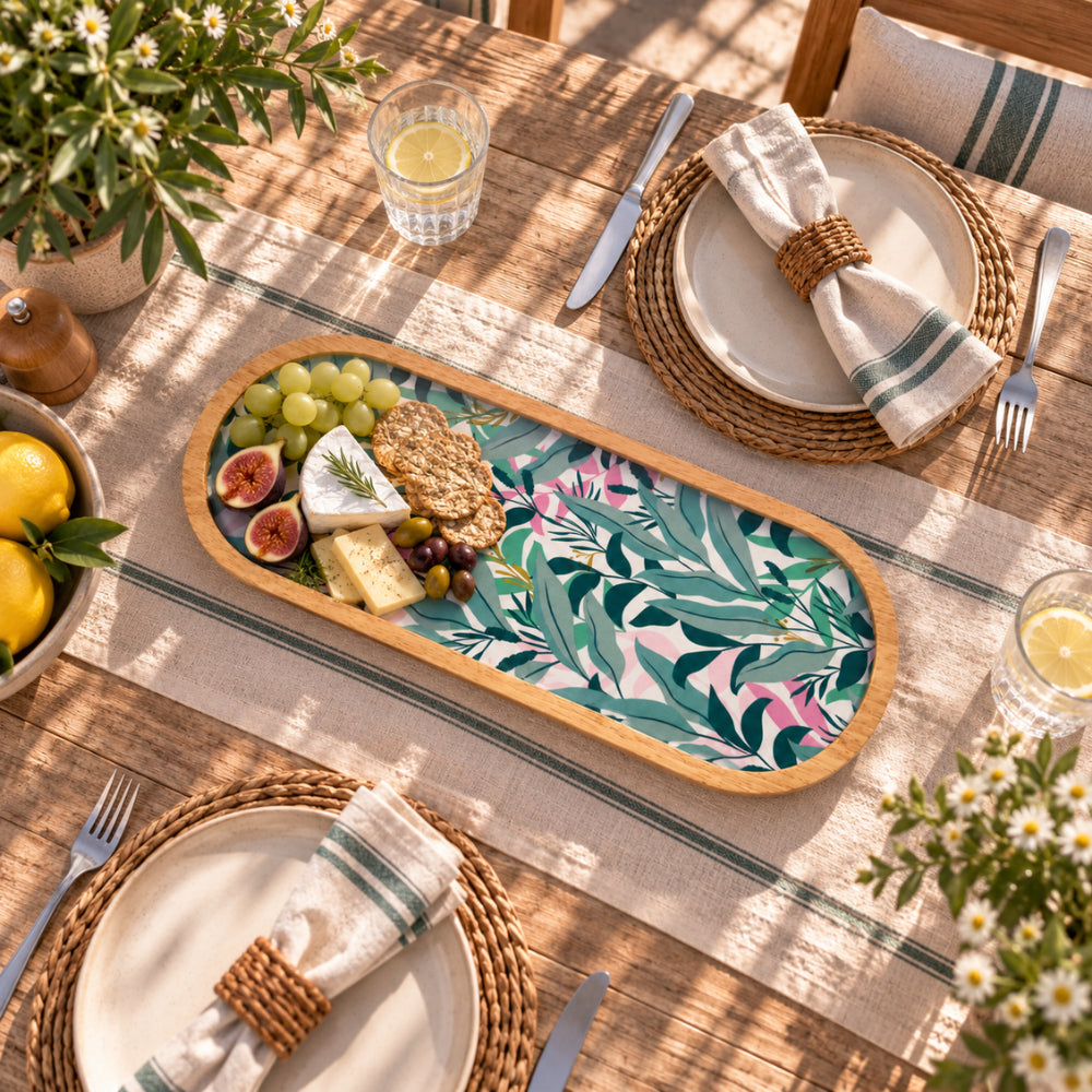 K&Co. Lagoon Series Wooden Oval Platter - BOTANIC LEAVES