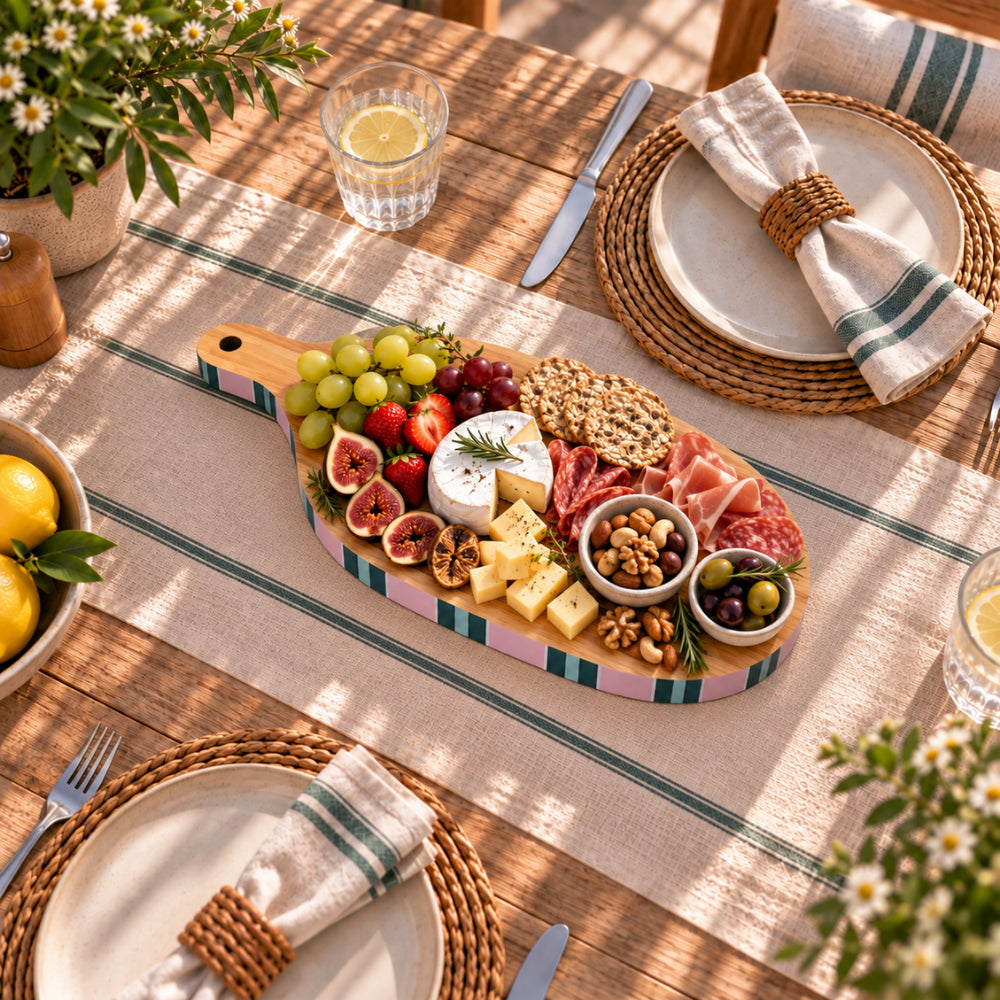 K&Co. Lagoon Series Wooden Platter - PINK STRIPE