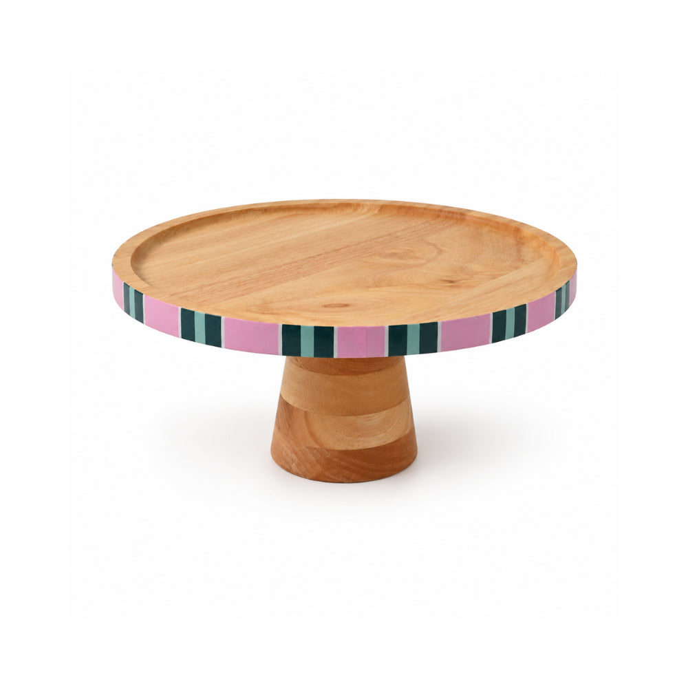 K&Co. Lagoon Series Wooden Cake Stand - PINK STRIPE