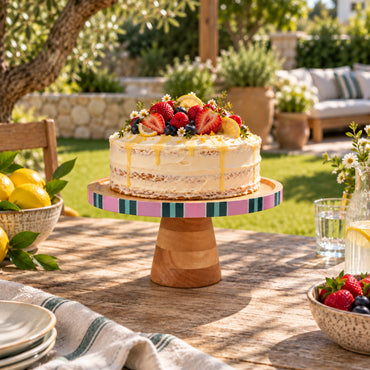 K&Co. Lagoon Series Wooden Cake Stand - PINK STRIPE