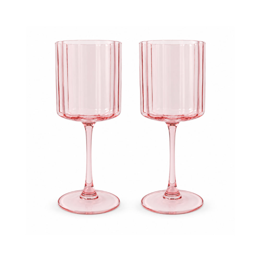 K&Co. Lagoon Series Scalloped Wine Glass 2 Piece - PINK