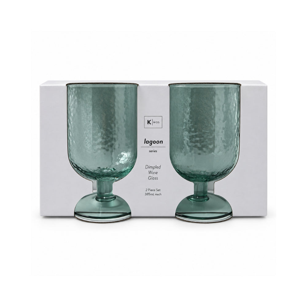 K&Co. Lagoon Series Dimpled Wine Glass 2 Piece - GREEN