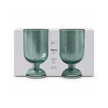 K&Co. Lagoon Series Dimpled Wine Glass 2 Piece - GREEN