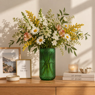 K&Co. Lagoon Series Small Reeded Vase - GREEN