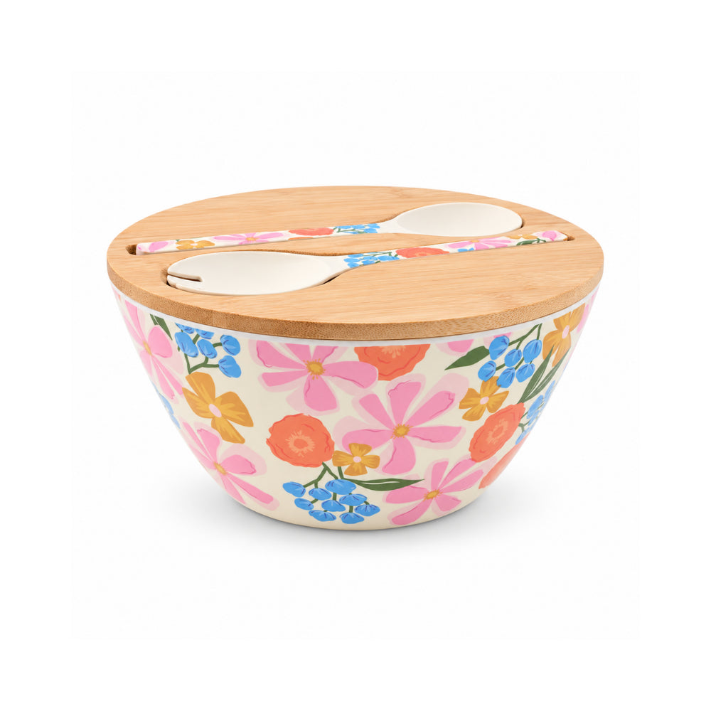 The Grapefruit Collection Large Melamine Serving Bowl with Servers - SUMMER BLOOMS
