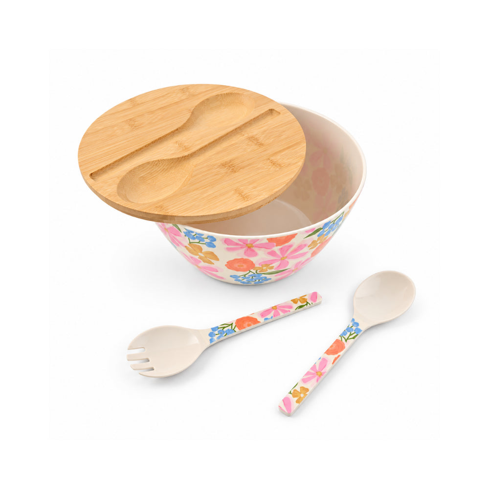 The Grapefruit Collection Large Melamine Serving Bowl with Servers - SUMMER BLOOMS
