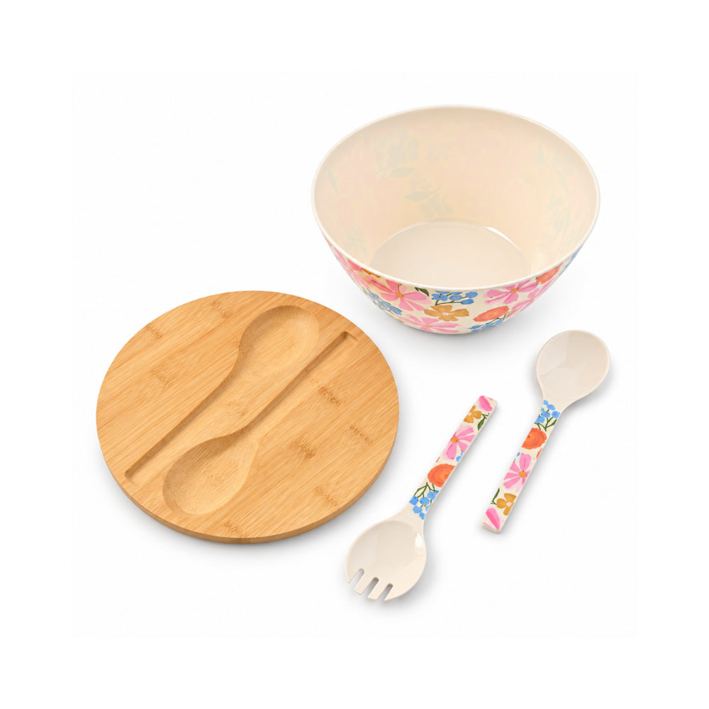 The Grapefruit Collection Large Melamine Serving Bowl with Servers - SUMMER BLOOMS