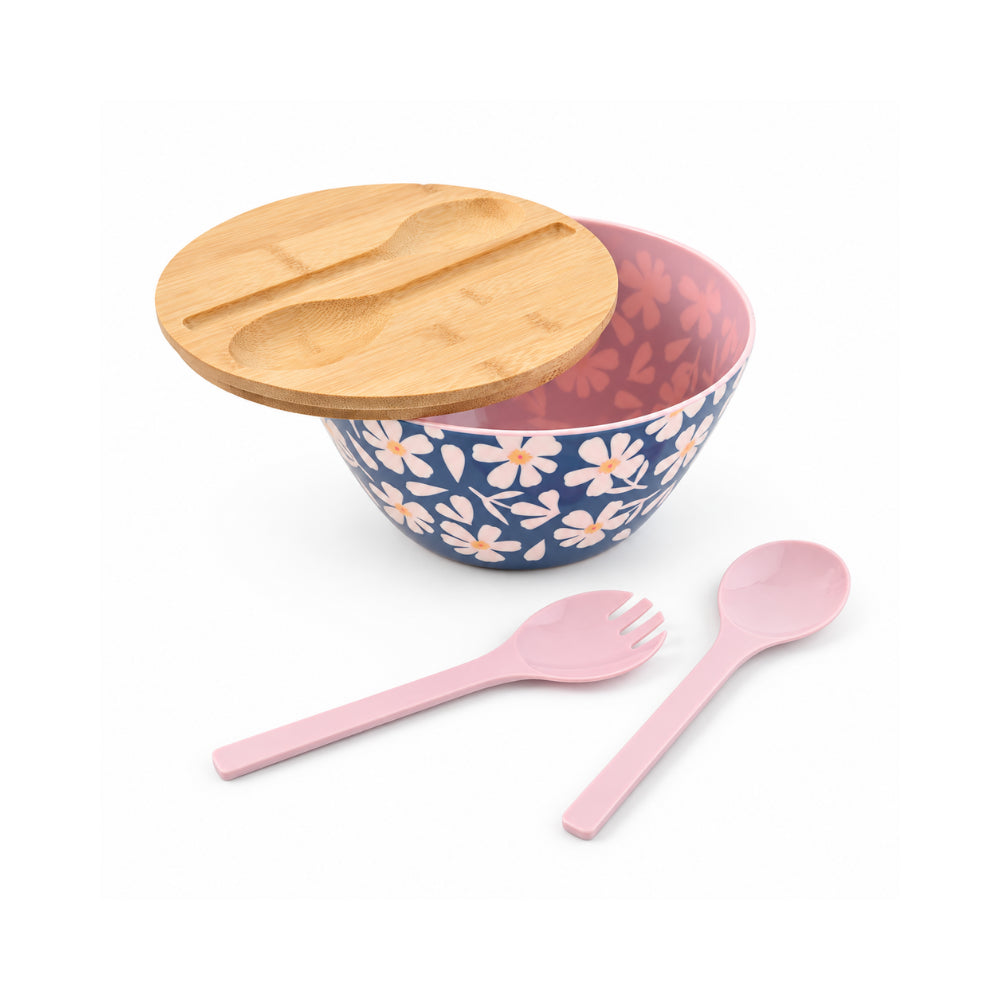 The Grapefruit Collection Large Melamine Serving Bowl with Servers - PINK PETALS