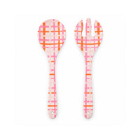 The Grapefruit Collection Melamine Salad Servers - PINK STRIPE CHECK