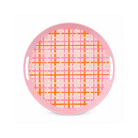 The Grapefruit Collection Melamine Round Tray - PINK STRIPE CHECK
