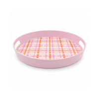 The Grapefruit Collection Melamine Round Tray - PINK STRIPE CHECK