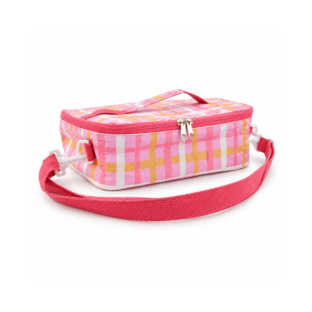 The Grapefruit Collection Cooler Lunch Box - PINK STRIPE CHECK