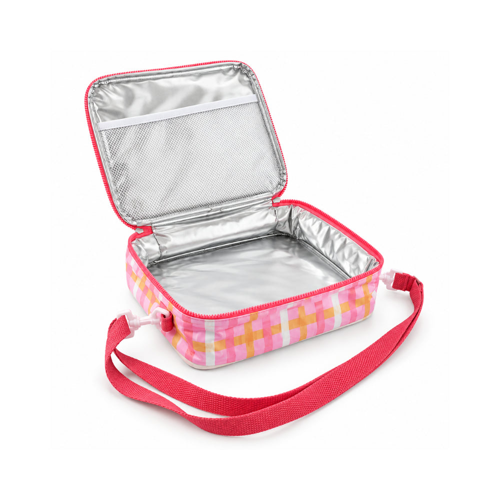 The Grapefruit Collection Cooler Lunch Box - PINK STRIPE CHECK