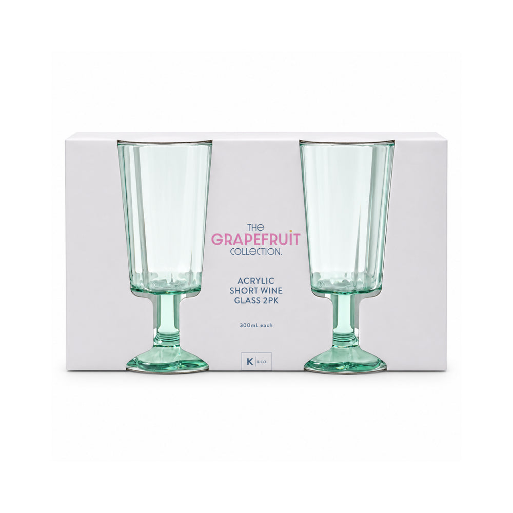 The Grapefruit Collection Acrylic Scalloped Short Stem Wine Glass 2 Piece - SEA