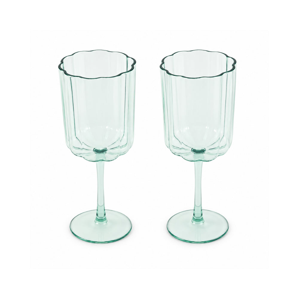 The Grapefruit Collection Acrylic Scalloped Wine Glass 2 Piece - SEA