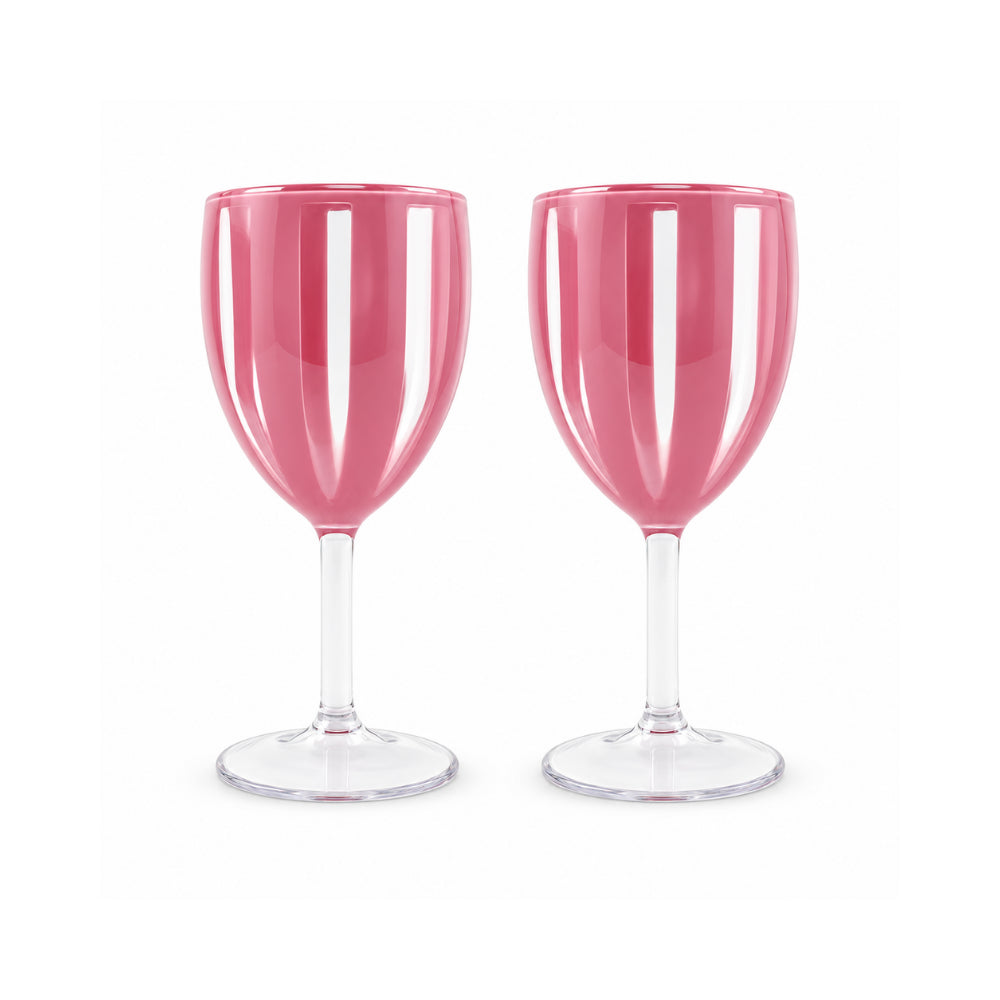 The Grapefruit Collection Acrylic Striped Wine Glass 2 Piece - PINK