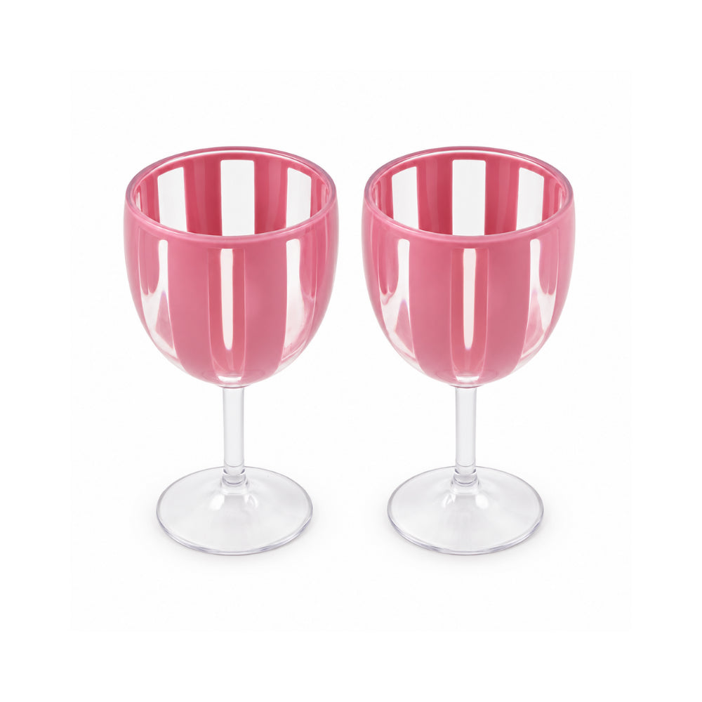 The Grapefruit Collection Acrylic Striped Wine Glass 2 Piece - PINK