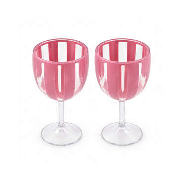 The Grapefruit Collection Acrylic Striped Wine Glass 2 Piece - PINK