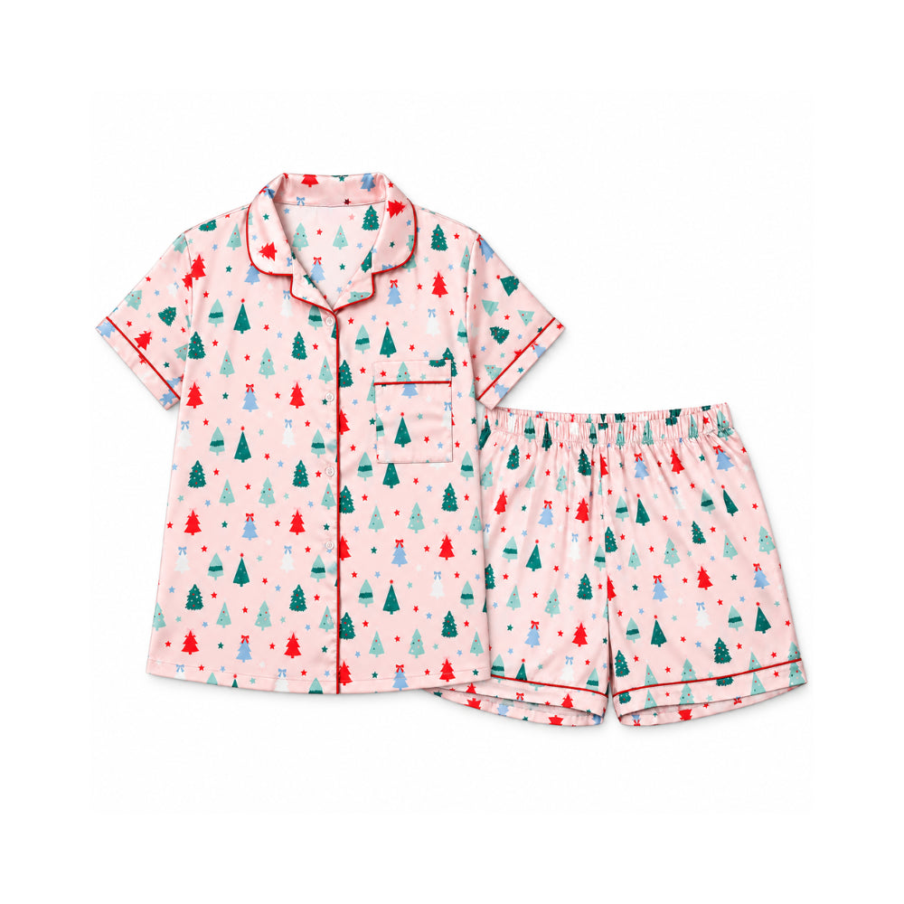 Holly Days Christmas Collection Adult Satin Pyjama Set - JOLLY TREES